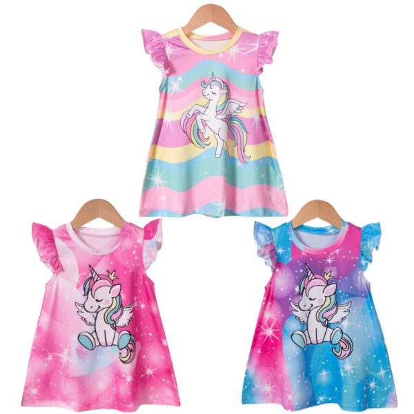 Vestido Infantil Manga Curta Unicórnio